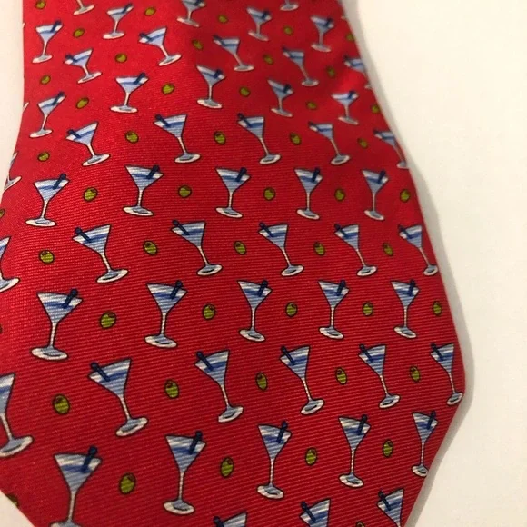 Brooks Brothers Country Club 100% Silk Red Martini Glass Tie - Picture 2 of 5